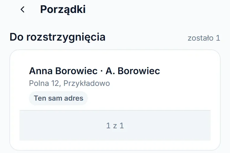 Porządki na telefonie: para podobnych klientów pod tym samym adresem do rozstrzygnięcia.